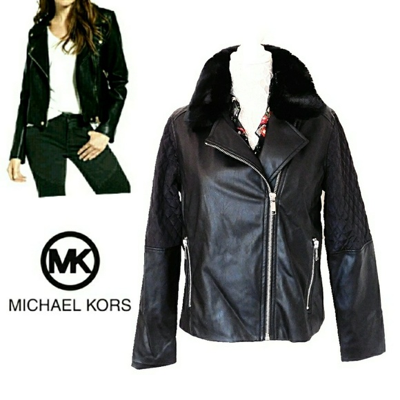 MICHAEL Michael Kors Jackets & Blazers - MICHAEL KORS VEGAN LEATHER QUILTED SLV ZIP JACKET